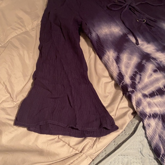 Ava James bell sleeve hi lo tunic Lace up neckline Tie dyed navy and white large - Picture 11 of 15
